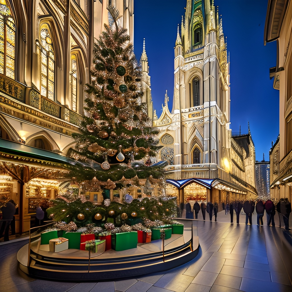 Ein großer beleuchteter Baum sorgt für besondere Stimmung am Weihnachtsmarkt Stephansplatz